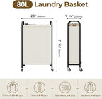 GRANNY SAYS Laundry Hamper, Slim Basket with Wheels and Handles, Beige, 80L - Image 2