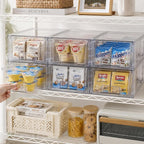 6 Pack Stackable Storage Drawers,Plastic Organizers Bins, Drawers Storage with Handles and Movable Dividers for Organization and Storage in Fridge,Bathroom, Pantry, Kitchen Cabinets, Under Sink - Image 2