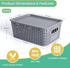 Ohmlove 8 Pack Plastic Storage Baskets with Lids for Organization - Image 2