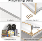 Shario White Floating Shelves - Set of 2, Wall Mounted Hanging Shelves with Golden Towel Rack, Decorative Storage Shelves for Bathroom, Kitchen, Living Room & Bedroom (White Gold, 15.7 Inches) - Image 7