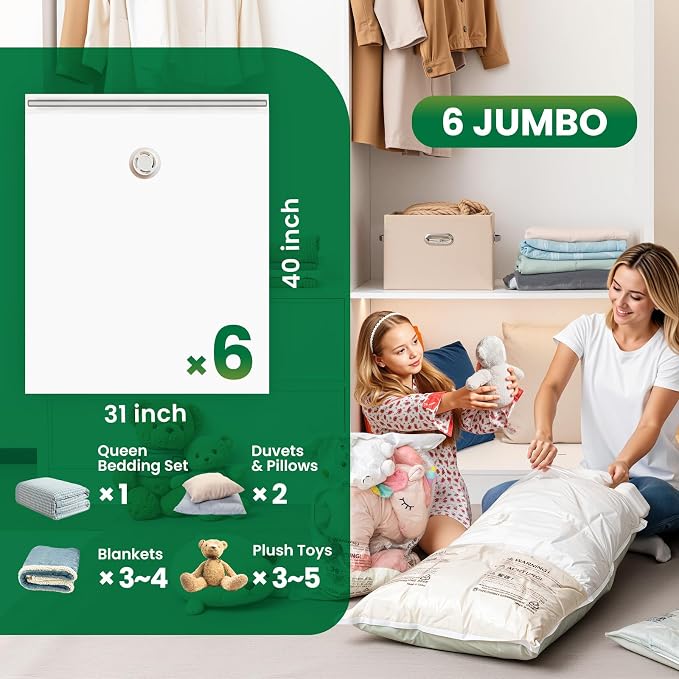 TAILI 6 Pack Vacuum Storage Bags, Jumbo Size (31×40 inch), Cream - Image 2