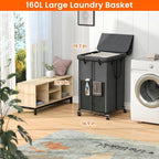 160L Laundry Hamper with Lid & Wheels, Rolling Laundry Basket with Bag - Image 2