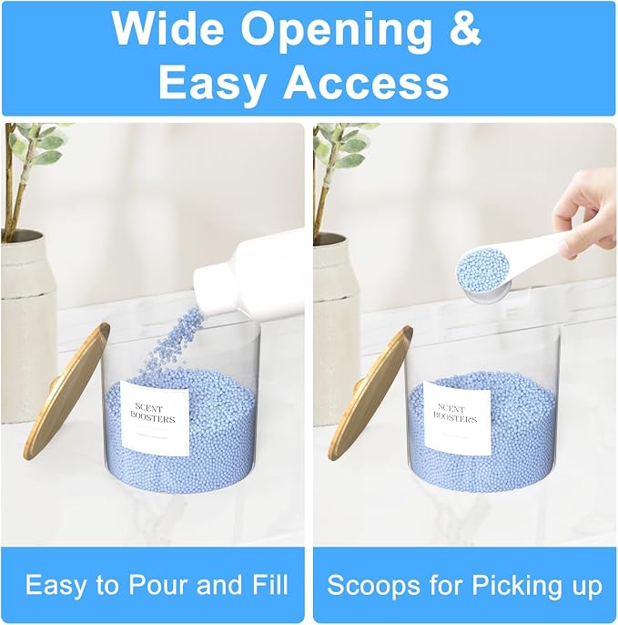 3+1 Pack Laundry Pods Containers & Dryer Sheet Holder & Laundry Detergent Dispenser, Laundry Room Organization and Storage Jars with Lids, Labels and Scoops for Scent Booster, Powder, Pods - Image 5