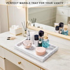 Marble Bathroom Tray for Countertop & Home Decor, Natural Decorative Marble Tray for Jewelry & Perfume Organizer, Luxury Stone Vanity Trays for Dresser, Kitchen Counter, 12" x 8", White - Image 6