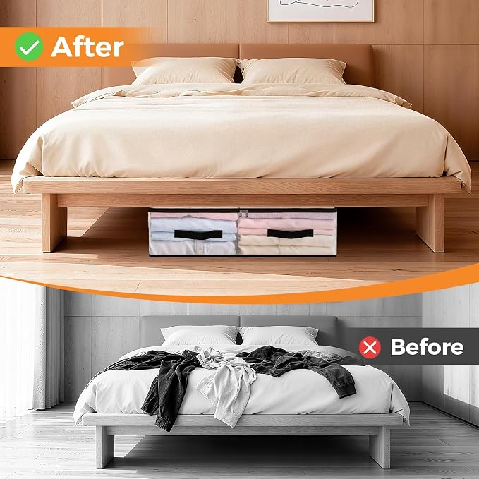 6 Pack Under Bed Storage Bags, 60L Foldable Clear Containers with Handles | Dual Zipper Storage Bins for Comforters, Bedding, Blankets, Closet Organizer for Clothes, Linen Sheets, College Moving - Image 6
