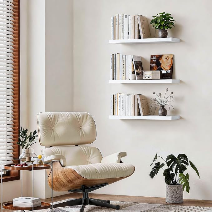 BAYKA White Floating Shelves 22.5in, Set of 3, Wall Mounted for Wall Decor - Image 2