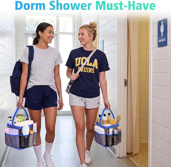 EUDELE Mesh Shower Caddy Portable for College Dorm Room Essentials,Shower Caddy Dorm with 9-Pocket Large Capacity for Beach,Swimming,Gym,Travel essentials, Blue - Image 2