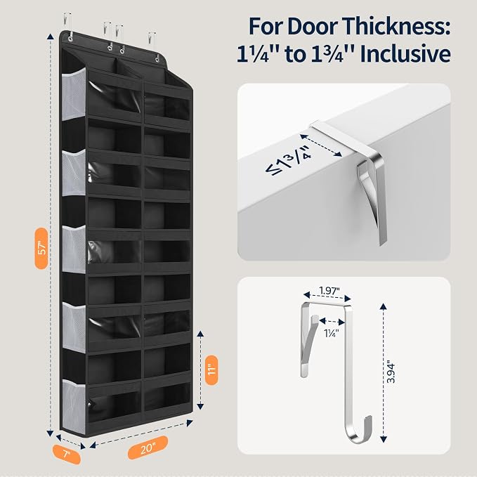 Yecaye 5-Tier Over The Door Organizer Dual-Column, 80lbs Load Over the Door Storage of 10 Compartments, Heavy Duty Door Organizer Hanging for Bedroom Closet Nursery Bathroom Pantry, Black, 2 Pack - Image 9