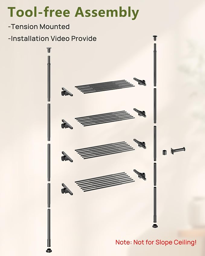 ALLZONE Adjustable Over The Toilet Storage Shelf, 4-Tier Ample Bathroom Organizer and Storage, Tension Mounted Above Toilet Storages Cabinet for Versatility, Fits 66-113 Inch Heights, Black - Image 9