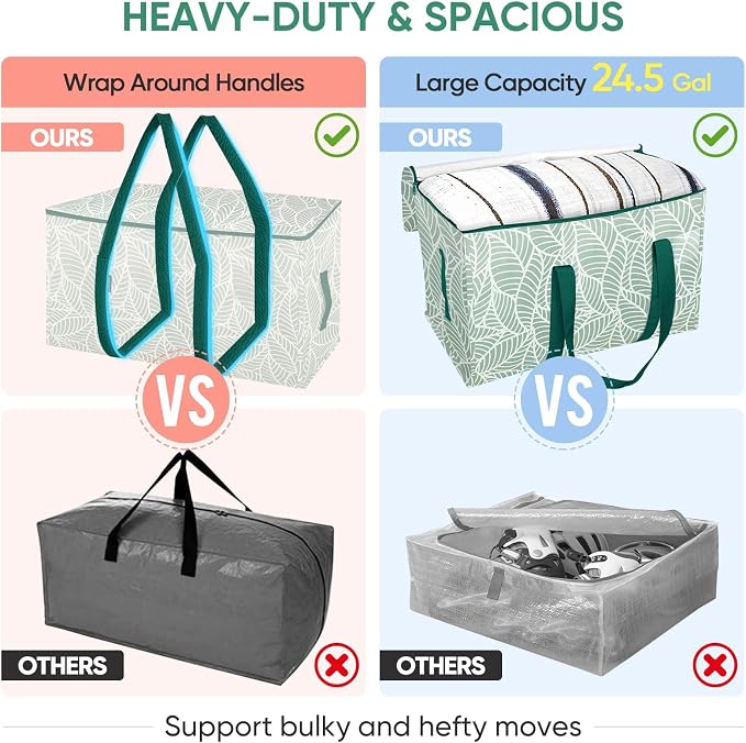 BALEINE 6-Pack Oversized Moving Bags with Reinforced Handles, Heavy-Duty Storage Tote for Clothes, Moving Supplies (Antique Folidage, 6-Pack) - Image 4
