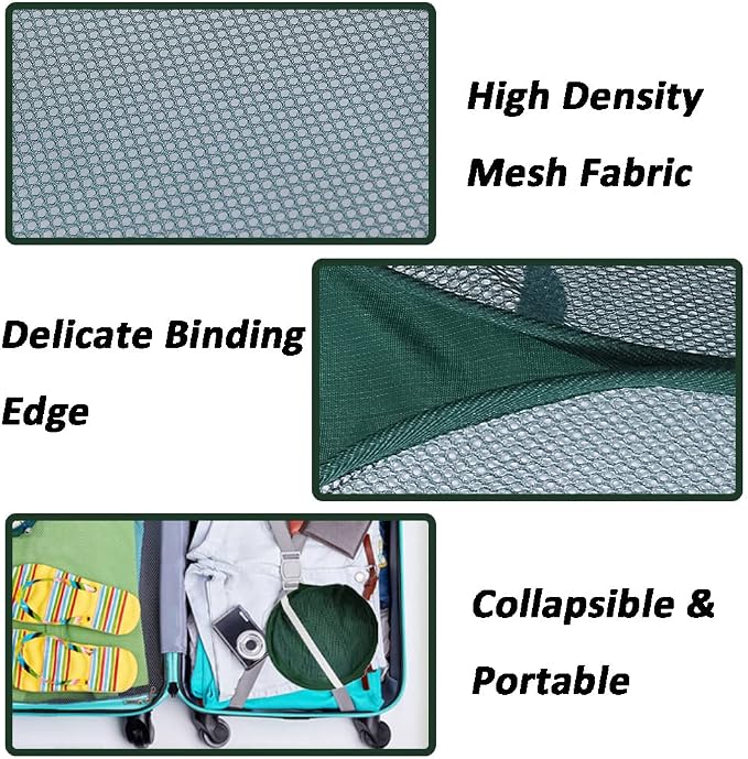 Pop Up Laundry Hamper, Reinforced Mesh Laundry Basket, Folding Clothes Storage Bin for Home, Dorm, Apartments, Travel (Green, Vertical) - Image 3