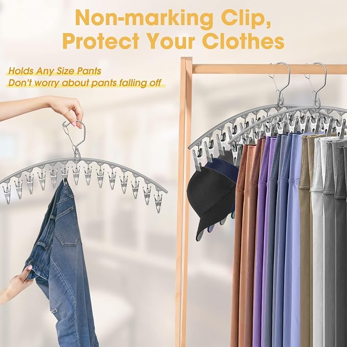 Upgrade Skirt Pants Hangers with Clips, Metal Legging Organizer for Closet with 15 Cilps Holds 60 Leggings/Shorts/Jeans/Skirts Pants Hangers Space Saving Closet Organizers and Storage, Grey 4Pack - Image 5