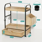 2-Tier Bathroom Counter Organizer with Drawer, Wooden Vanity Skincare Shelf - Image 3