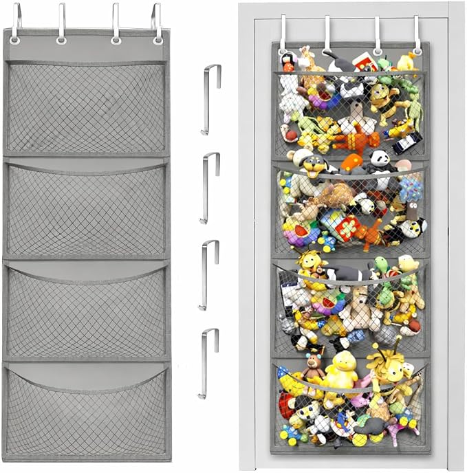 Honeyera Storage for Stuffed Animal - Over Door Organizer for Stuffies, Baby Accessories, and Toy Plush/Easy Installation with Breathable Hanging Pockets (Gray) by Honeyera