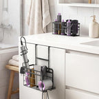 2 Pack Hair Tool Organizer - Hair Dryer Holder Wall Mounted/Cabinet Door - Adjustable Height Blow Dryer Holder - Curling Irons Storage with 2 Hooks (Black) - Image 2