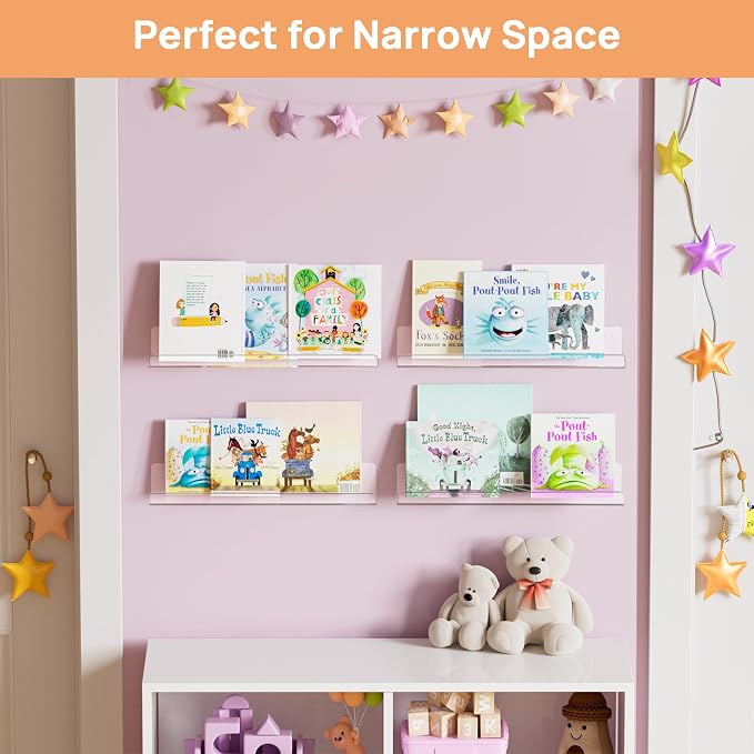 upsimples 4 Pcs 15" Acrylic Shelves for Wall Storage and Organizer, Clear - Image 8