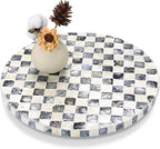 Reallnaive Mother of Pearl Lazy Susan for Table Turntable Organizer Marble Patterned Lazy Susan Wood Spinning Tray Rotating for Kitchen Cabinet Spice Pantry 12 Inch(Round,Black White Checkerboard) by Reallnaive