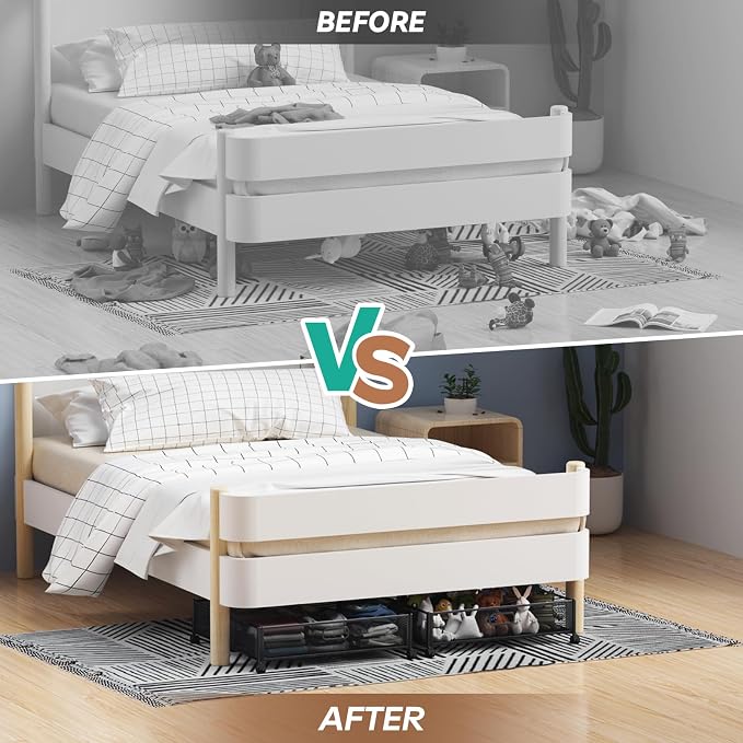 PHINOX Under Bed Storage with Wheels & Handle,Metal,Large,2 Pack,White | Tool-free assembly, glide smoothly, easy reach, foldable, maxmazie low-profile beds, dorm, keep seasonal clothes, shoes fresh - Image 7