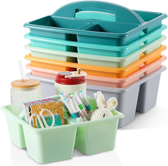 6 Pack Plastic Classroom Organizer Caddy with Handle, Morandi by Yakydesign