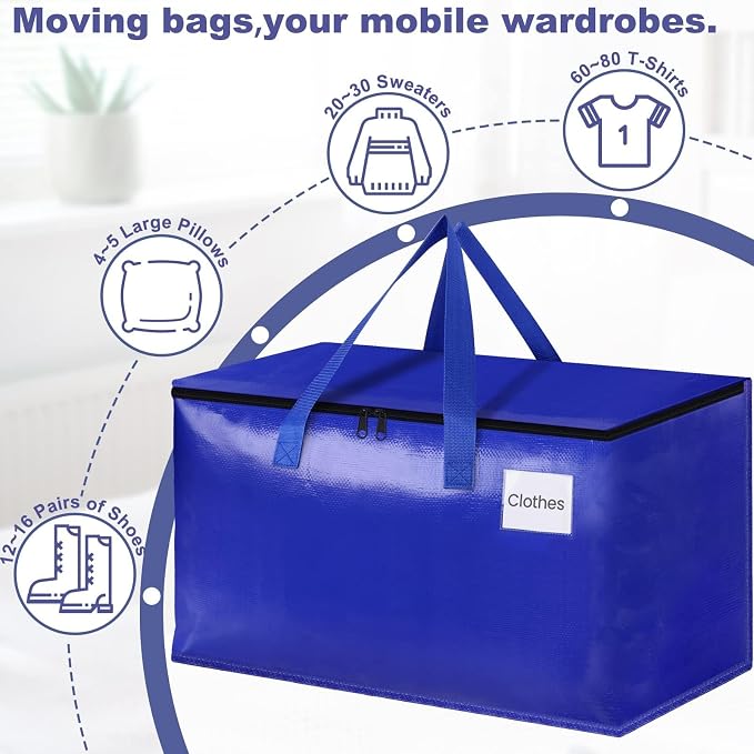 StorageRight Moving Bags, Moving Boxes, 93L 8-Pack Sotrage Bags Totes, Blue - Image 4