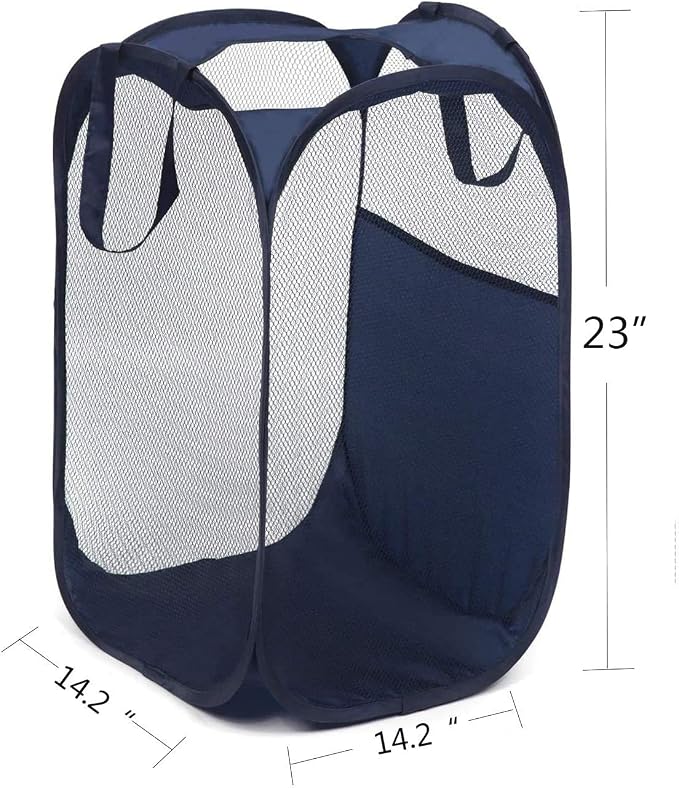 2 pop-up Laundry Hampers，Foldable mesh Laundry Baskets (Each with 2 Reinforced Handles), Blue …… - Image 3