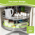 Blind Corner Cabinet Kidney Lazy Susan, Soft Close Rotary Cabinet Organizer 32inch, Corner Cabinet Lazy Susan for Blind Shelf, Adjustable Height, 2 Tiers Tray - Image 4