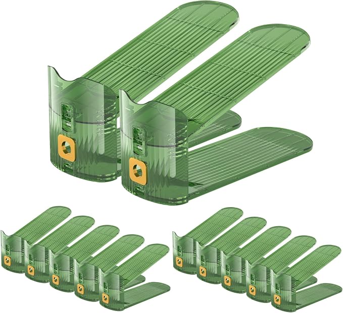 CiBiZi Adjustable Shoe Slots Organizers Clear Shoe Space Saver Shoe Stacker Shoe Rack Holder Oraganizers for Closet Cabinet Storage Green 12Pack by CiBiZiUS