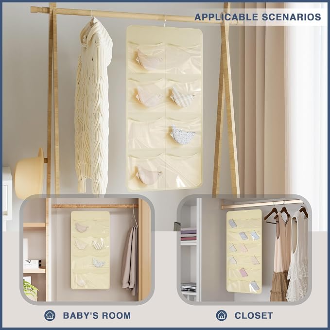 26-Pocket Hanging Closet Organizer for Socks and Underwear, Beige - Image 6