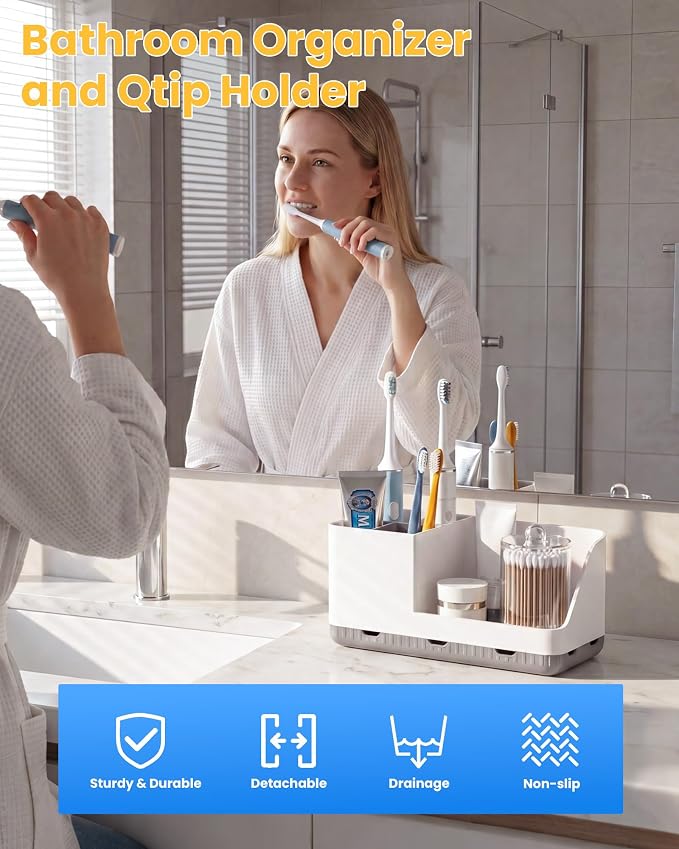 Toothbrush Holders for Bathroom with 1 Pack Qtip Holder - Image 3