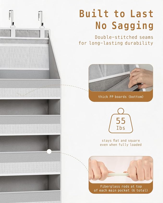 KMSCO Over The Door Organizer 6 Large +13 Mesh Side Pockets - Image 4