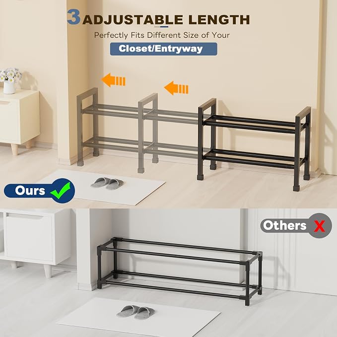 Expandable Shoe Rack, 2-Tier 19"-43.3" Adjustable Shoe Rack for Closet - Image 4