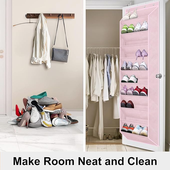 SLEEPING LAMB Over The Door Shoe Organizer for Closet with Large Deep Pockets, Narrow Shoe Rack for Door Hanging Boots Storage, Pink - Image 5