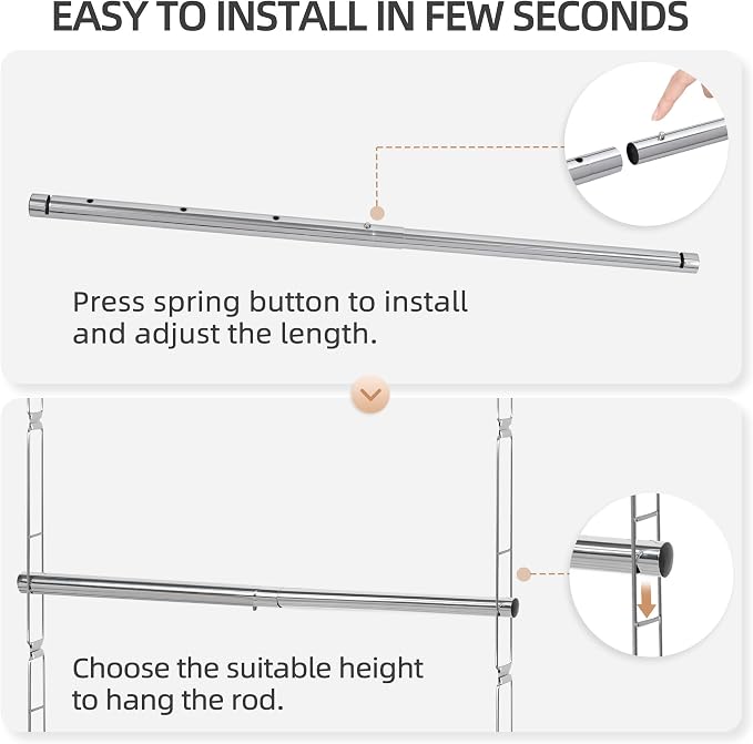 STORAGE MANIAC Hanging Closet Rod, Adjustable Width and Height Closet Hanging Organizer, Space-Saving Clothes Hanging Bar, Closet Extender Hanging Rod Double Closet Hanging Rod, 1 Pack Chrome - Image 4