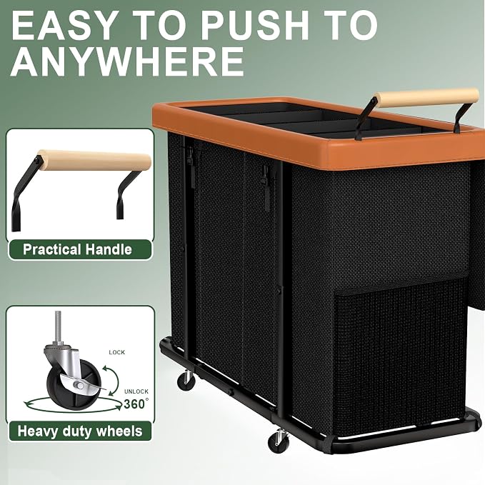 Laundry Hamper 4 Section with Lid, 300L Rolling Basket Hamper with Handle - Image 3