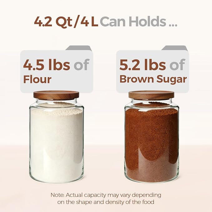 ComSaf Flour Storage Containers with Acacia Wood Lids 1Gallon 2Pack - Image 3