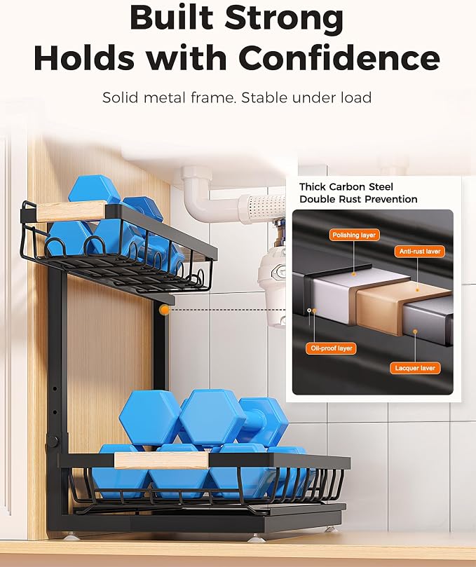 Sevenblue 2-Pack 2-Tier Height Adjustable Under Sink Organizer & Storage - Image 6