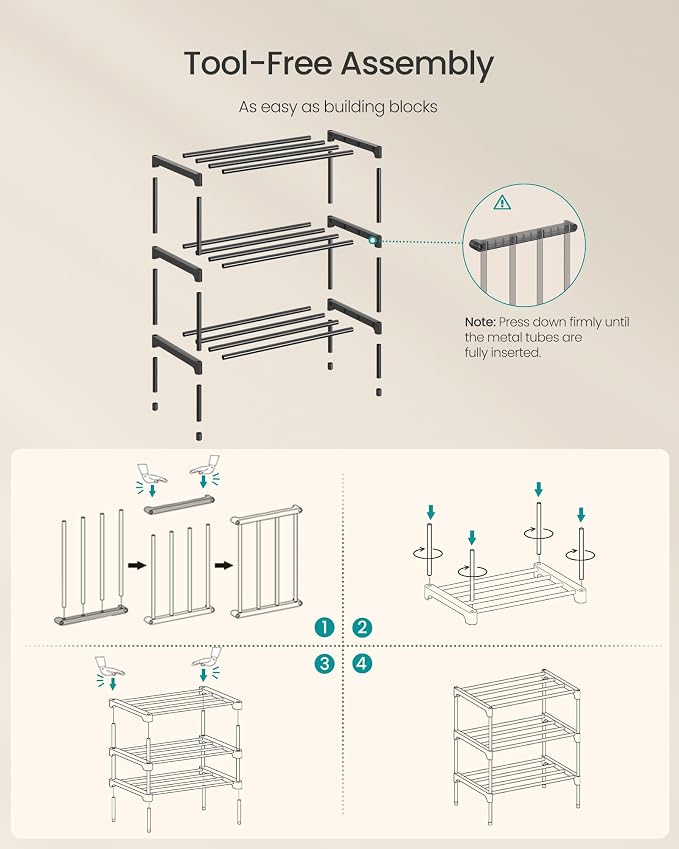 SONGMICS Shoe Rack, 3-Tier Stackable Metal Shoe Organizer, 17.7" Wide - Image 7
