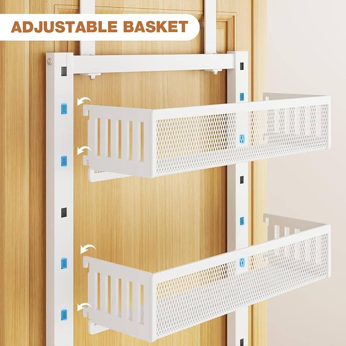 Pantry Door Organizers and Storage, 6-Tier Large Metal Heavy-Duty Frame Over the Door Spice Rack, 2 in 1 Wall-Mounted or Hanging shelf for Kitchen, Bathroom, Laundry Room, Bedroom, Closet &Nursery - Image 8