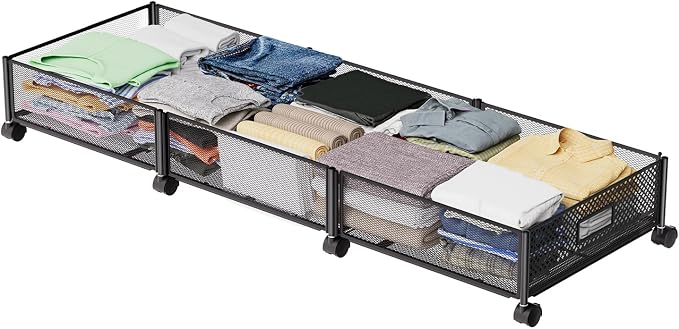 47.2'' Long Under Bed Storage on Wheels, 57.6L Large Capacity Rolling Under the Bed Storage Containers, Tool-Free Assembly Foldable Underbed Shoes Clothes Toy Drawers by NONKKY