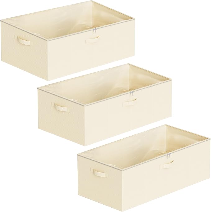 SpaceAid 3 Pack 10" High Under Bed Storage Containers, Large Underbed Storage Organizer Bins with Lids for Bedroom, Dorm, Clothes, Closet Organization, Bed Sheets and Blankets (Beige) - Image 7