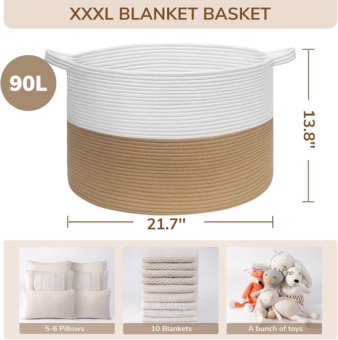 INDRESSME XXXLarge Woven Rope Blanket Basket Living Room, 90L - Image 6