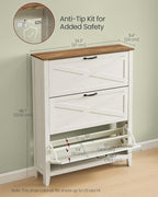 VASAGLE Farmhouse Shoe Cabinet, Narrow Storage Organizer, 3 Flip Drawers - Image 3