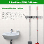 voze 2 Racks and 3 Hooks Mop and Broom Holder Wall Mount, Self Adhesive Heavy Duty Broom Organizer Storage Tool Racks for Kitchen Garden Laundry Garage - Image 3