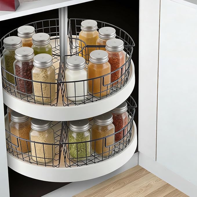 2 Pack 1/4 Wedge Metal Lazy Susan Organizer Baskets with Handles - Image 3