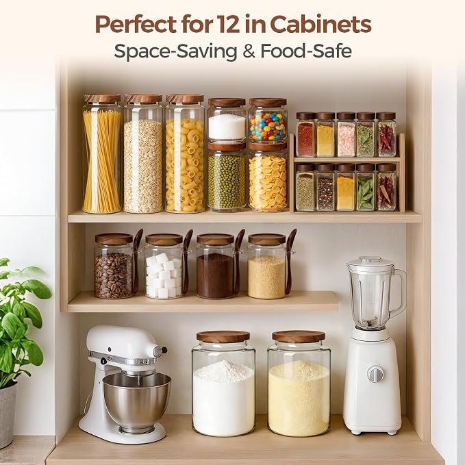 ComSaf Glass Pasta Storage Containers with Acacia Wood Lids 1.7Qt 3Pack - Image 5