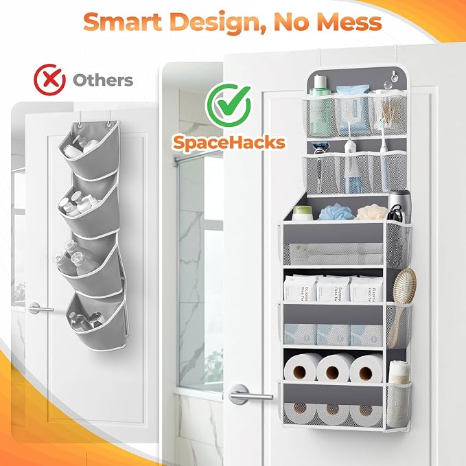 SpaceHacks 5-Tier Over the Door Organizer with Mesh Pockets, Dark Grey - Image 4