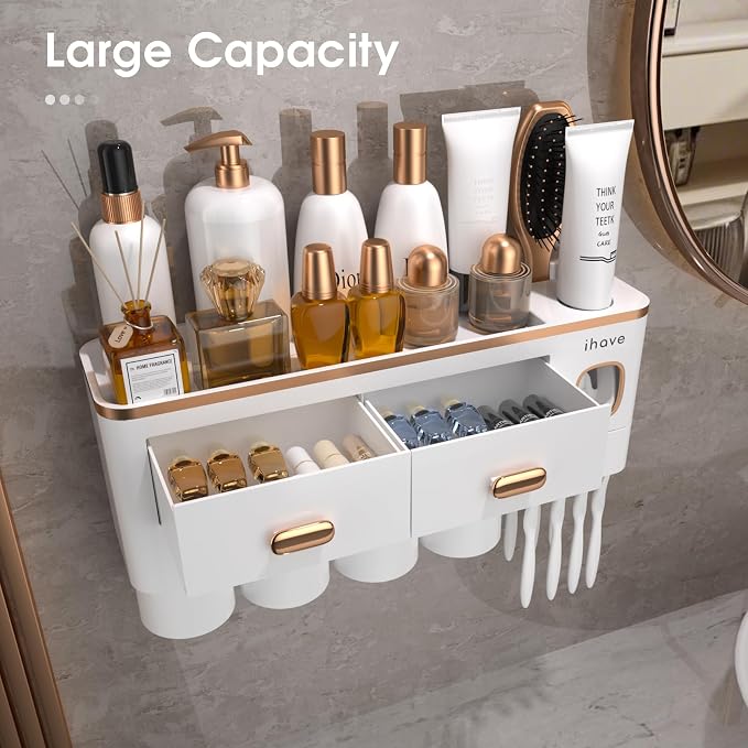 iHave Toothbrush Holders Bathrooms Wall Mount Toothpaste Dispenser & 4 Cups - Image 2