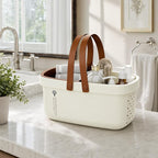 Pulseplay Portable Plastic Shower Caddy Basket with Handle Cream - Image 6