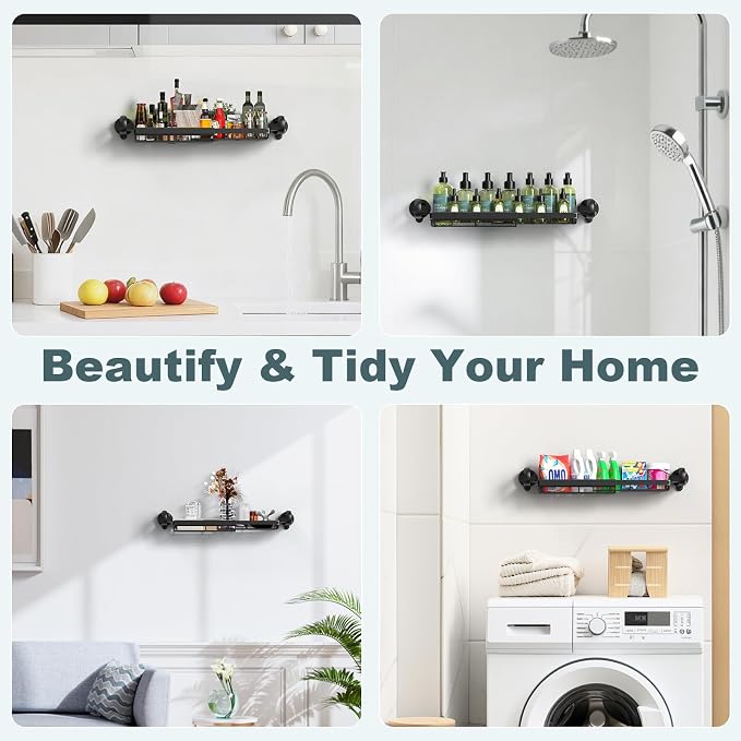 JOTPE Expandable Shower Caddy, No-Drill Suction Shower Shelf, Black - Image 7