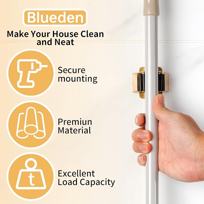 4pcs Anti-Slip Broom and Mop Holder,Wall Mounted Utility Rack with Screws,Stainless Steel Heavy Duty Mop and Broom Hanger,Space-Saving for Kitchen,Home,Bathroom,Garden,Garage Storage.Gold - Image 5